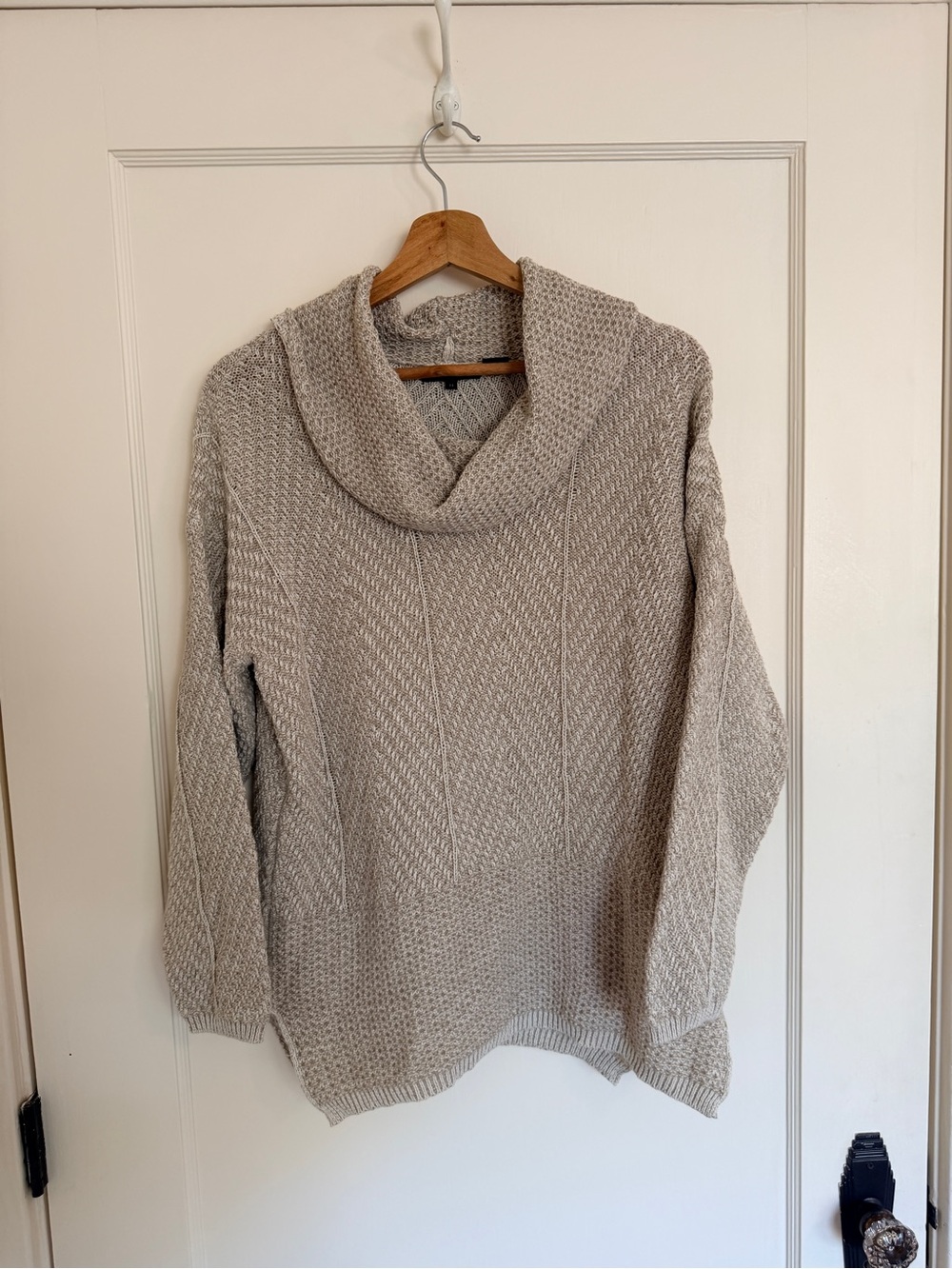 Jeanne Pierre 100% Cotton Cowl Turtle Neck Sweater - Heathered Oatmeal - Size M